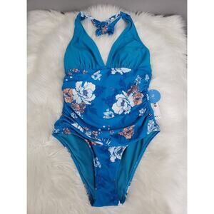NEW MEDIUM Cupshe One Piece Swim Suit Floral Halter Neck